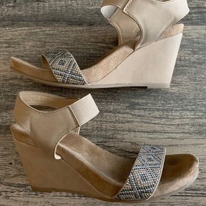 Nude Colored Wedges with metallic strap